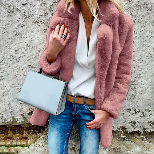 2019 Women Faux Fur Coats Winter Solid Fashion Open Point Outwear Female Luxury Long Sleeve Warm Thick Fluffy Jacket Coat