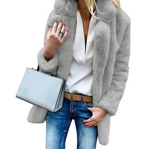 2019 Women Faux Fur Coats Winter Solid Fashion Open Point Outwear Female Luxury Long Sleeve Warm Thick Fluffy Jacket Coat
