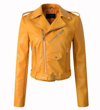 Load image into Gallery viewer, New Arrival 2019 brand Winter Autumn Motorcycle leather jackets yellow leather jacket women leather coat  slim PU jacket Leather